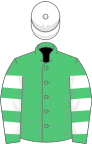 Emerald green, white hooped sleeves, white cap