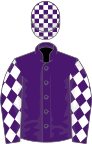 Purple, white diamonds on sleeves, check cap