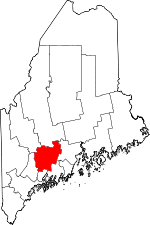Map of Maine highlighting Kennebec County