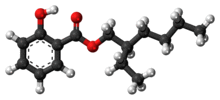 Ball-and-stick model of the octyl salicylate molecule