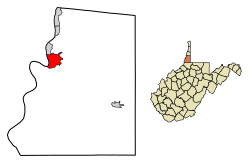 Location of Moundsville in Marshall County, West Virginia.