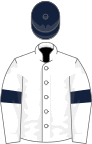 White, dark blue armlets and cap