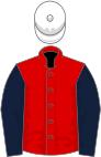 Red, dark blue sleeves, white cap