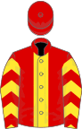Red, yellow panel, yellow chevrons on sleeves, red cap