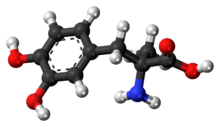 Ball-and-stick model of the methyldopa molecule