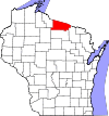 State map highlighting Vilas County