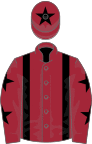 Maroon, black braces and stars on sleeves, maroon cap, black star