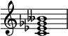  { \override Score.TimeSignature #'stencil = ##f \relative c' { \clef treble \time 4/4 <c es ges beses>1 } } 