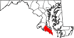 State map highlighting St. Mary's County