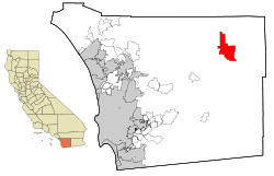 Location in San Diego County and the state of California