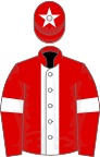Red, white stripe, armlets and star on cap