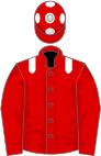 Red, white epaulettes, red sleeves, red cap, white spots