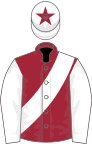 Maroon, white sash, white sleeves, maroon cap, white star