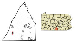 Location of Mercersburg in Franklin County, Pennsylvania.