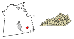 Location of Burgin in Mercer County, Kentucky.