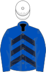 Royal blue, dark blue chevrons on body, white cap