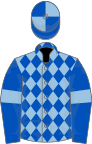 Light Blue and Royal Blue diamonds, Royal Blue sleeves, Light Blue armlets, quartered cap