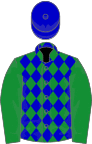 Green and blue diamonds, green sleeves, blue cap