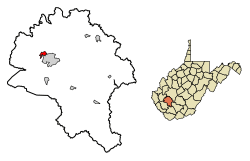 Location of Danville in Boone County, West Virginia.