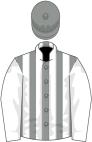 Grey and white stripes, white sleeves, grey cap