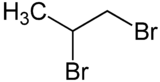 Skeletal formula of 1,2-dibromopropane with some implicit hydrogens shown