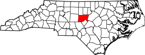 Map of North Carolina highlighting Chatham County