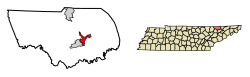 Location of Tazewell in Claiborne County, Tennessee.