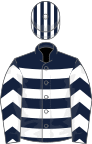 Dark blue and white hoops, white chevrons on sleeves, striped cap