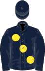 Dark blue, large yellow spots