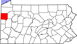 Location of Mercer County in Pennsylvania