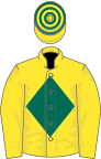 Yellow, dark green diamond, hooped cap