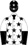 White, black stars, halved sleeves, black cap, white stars