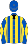Royal blue and yellow stripes, diabolo on sleeves, royal blue cap