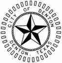 A 3D black and white star. The words "City of Denton Denton, Texas" encircle the star.