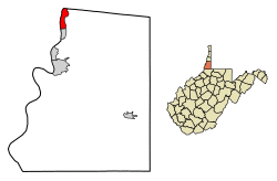 Location of Benwood in Marshall County, West Virginia.