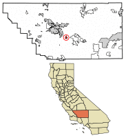 Location of Arvin in Kern County, California.