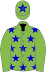 Light green, blue stars on body, star on cap