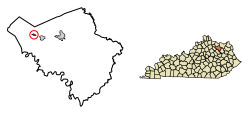 Location of Ewing in Fleming County, Kentucky.