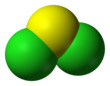 Space-filling model of sulfur dichloride