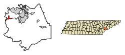 Location of Friendsville in Blount County, Tennessee.