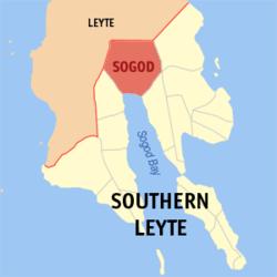 Map of Southern Leyte with Sogod highlighted