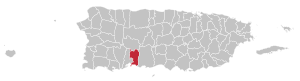 Map of Puerto Rico highlighting Peñuelas Municipality