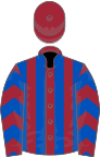 Maroon and royal blue stripes, chevrons on sleeves