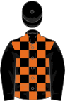 Black and orange check, black sleeves and cap