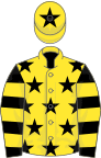 Yellow, Black stars, Black and Yellow hooped sleeves, Yellow cap, Black star