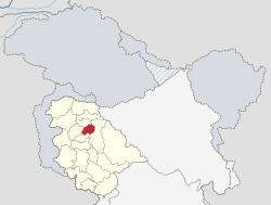 Pulwama District shown within Jammu & Kashmir union territory