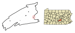 Location of Duncannon in Perry County, Pennsylvania.