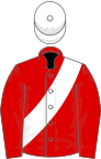 Red, white sash, white cap