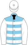 Sky blue and white hoops, white sleeves and cap