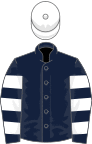 Dark Blue, White hooped sleeves, White cap